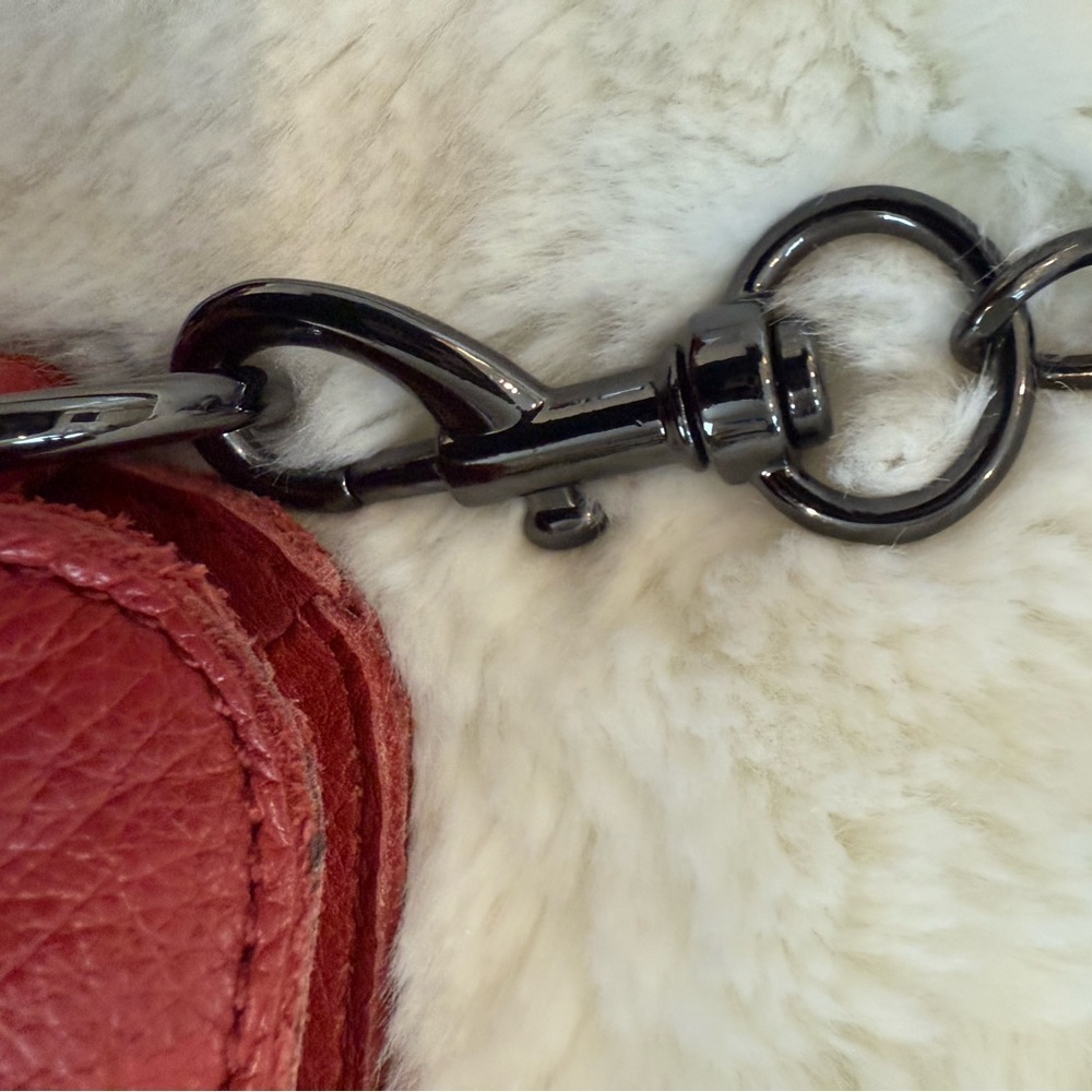 LIEBESKIND Berlin Red Leather Mini Crossbody Bag Chain Strap Cowhide - Picture 14 of 15
